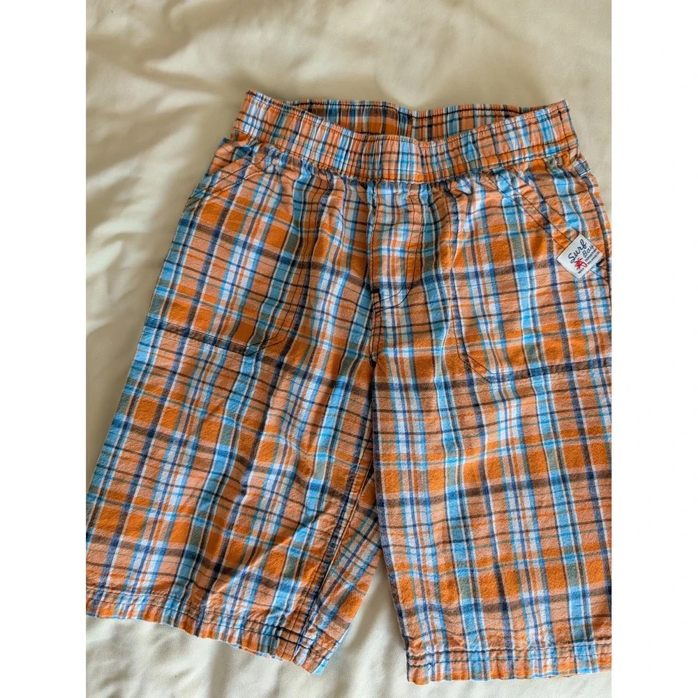 Kids R Us Surf Bay Expedition Orange Blue Plaid Shorts Elastic Waist 5T‎